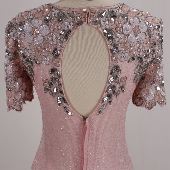 Vtg Stenay NWOT Pink Sequin Beaded Rhinestone Party Cocktail Wedding Dress S - Picture 12 of 13